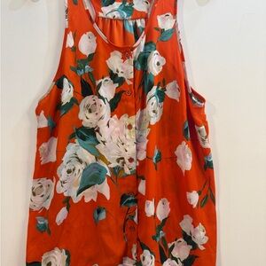 CAbi Floral Button-Down Blouse - Orange and White